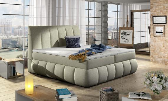 Foto Cama matrimonial con cabecero y base acolchados, diseño moderno – VINCENZO, Beige