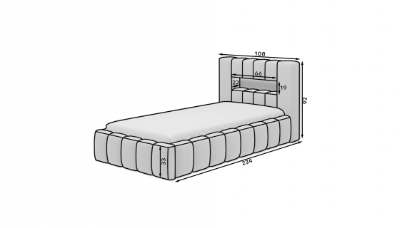 Foto Cama Tapizada con arcon LED - Lamica 90x200, Nube 20