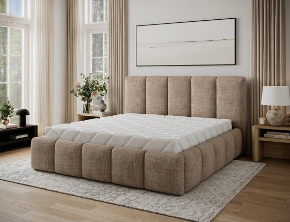 Photo Upholstered bed with storage compartment 140/160/180 x 200 cm - EDVIGE Beige