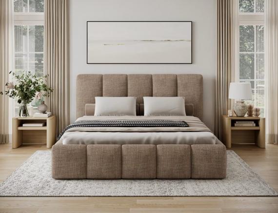 Photo Upholstered bed with storage compartment 140/160/180 x 200 cm - EDVIGE Beige