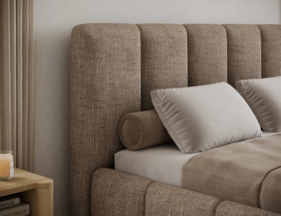 Photo Upholstered bed with storage compartment 140/160/180 x 200 cm - EDVIGE Beige