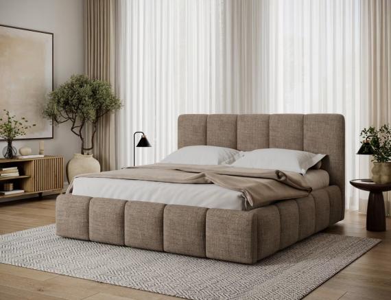 Photo Upholstered bed with storage compartment 140/160/180 x 200 cm - EDVIGE Beige