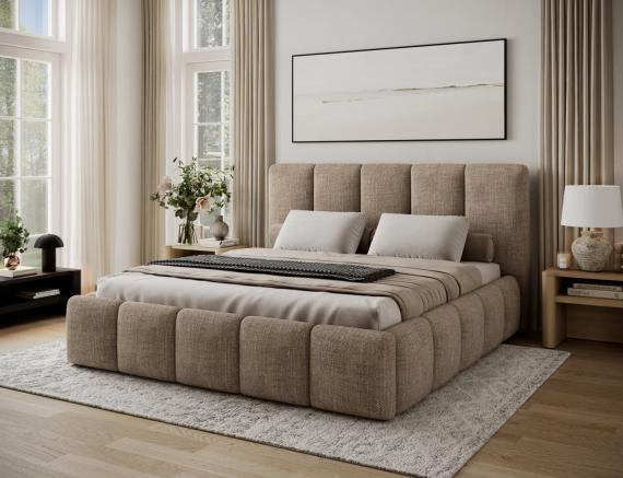 Photo Upholstered bed with storage compartment 140/160/180 x 200 cm - EDVIGE Beige