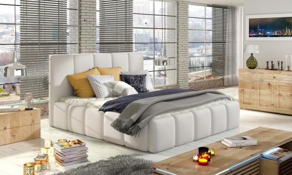 Foto Cama tapizada con contenedor 180 x 200cm, polipiel blanco - EDVIGE