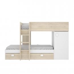 Cama tren juvenil compacta - MOVE, natural-blanco