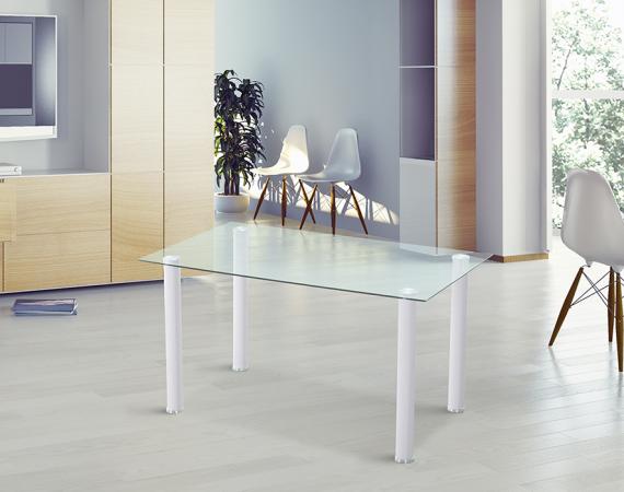 Foto Comedor: mesa rectangular con tapa de cristal y 6 sillas – YURI, blanco