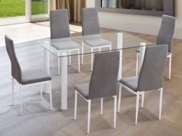 Comedor: mesa rectangular con tapa de cristal y 6 sillas – YURI, blanco