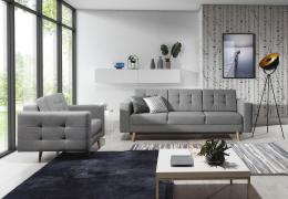 Conjunto 3+1 sofá cama más sillón tapizado capitoné – Copenhagen, Gris