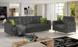 Conjunto 3+1 sofá cama más sillón tapizado capitoné – Copenhagen, gris oscuro