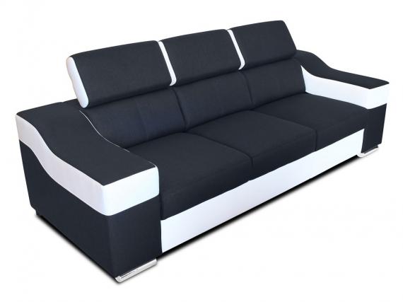 Foto Conjunto 3+2+1: sofá 3 plazas, sofá 2 plazas, 1 sillón, reposacabezas reclinables – Eva, Tela y polipiel, Negro + blanco