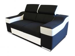 Conjunto 3+2+1: sofá 3 plazas, sofá 2 plazas, 1 sillón, reposacabezas reclinables – Eva, Tela y polipiel, Negro + blanco