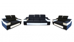 CONJUNTO 3+2+1: SOFÁS TRES PLAZAS I DOS PLAZAS I DOS PLAZAS I REPOSACABEZAS RECLINABLES EVA NEGRO TELA/BLANCO POLIPIEL