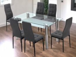 Conjunto de comedor mesa cristal con sillas gris – Moncada-Benissa