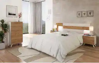 Foto Conjunto de dormitorio estilo nórdico: cabecero, 2 mesitas de noche, sinfonier – Soto, ROBLE-GRAFITO