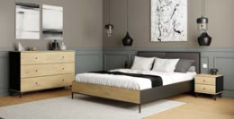 Conjunto de dormitorio moderno: cama+cabecero, 2 mesitas, cómoda - FRISCO