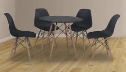 Conjunto de mesa redonda y 4 sillas – Dinamarca, negro