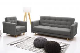 Conjunto estilo escandinavo de un sofá cama y sillón – GODIVO, gris