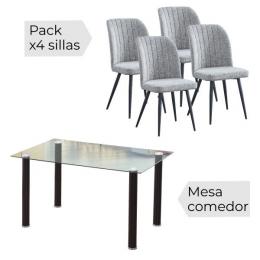 CONJUNTO MESA COCINA YURI + 4 SILLAS RORY, gris