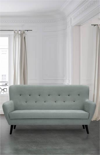 Foto CONJUNTO SOFÁS LINEAL 3 Y 2 PLAZAS Y BUTACA DE DISEÑO CON BOTONES NÓRDICOS VERDE AZULADO