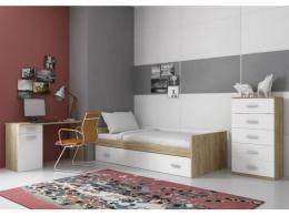 Dormitorio con cama, sinfonier y mesa de estudio – Champion, cambria - blanco