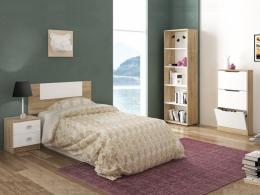 Dormitorio individual: cabecero de cama, mesa noche, librería, zapatero – Champion 09, cambria - blanco