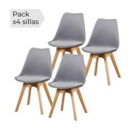 JUEGO DE 4 SILLAS TAP.PU P/MADERA MOD.FINA GRIS