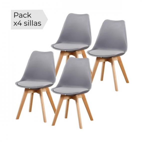Foto JUEGO DE 4 SILLAS TAP.PU P/MADERA MOD.FINA GRIS