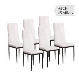 JUEGO DE 6 SILLAS TAP.PU P/NEGRA MOD.EMI BLANCO