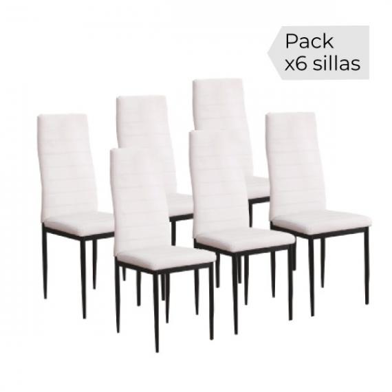Foto JUEGO DE 6 SILLAS TAP.PU P/NEGRA MOD.EMI BLANCO