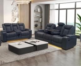 Juego de sillones relax electricos reclinables - altavoces con subwoofer - portavasos - cargador inalambico - luces LED - puerto usb - 2+3 plazas - gris - TEXAS
