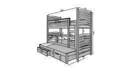 Litera triple 3 x 81 x 188 cm - 2 cajones - tres colchones - Soria