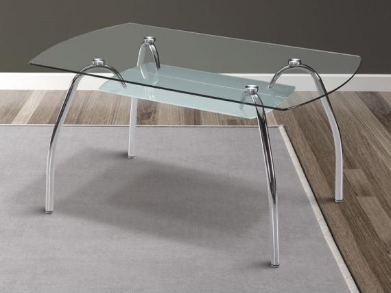 Foto Mesa comedor con tapa de cristal, patas metálicas curvas 150 x 90 cm – San