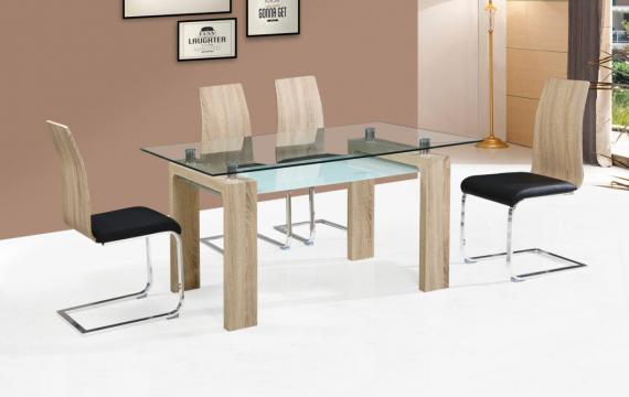 Foto Mesa comedor fija tapa cristal y patas madera - SENSEI