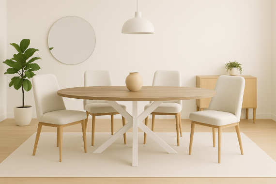 Foto MESA STACY ROBLE OVAL BLANCO TAPA MELAMINA 1400x800x750mm