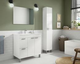 Mueble de baño con 2 cajones y puertas + espejo - Aktiva, blanco brillo