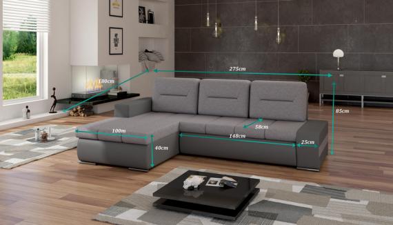 Foto Sofa cama - Ottavio Gris, Gris oscuro tela / gris polipiel