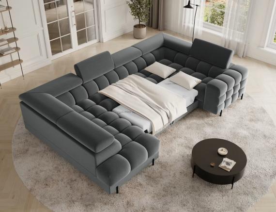 Foto Sofá en U moderno (2 chaiselongs) con cama y arcón 347x202 - gris oscuro - FECTORY