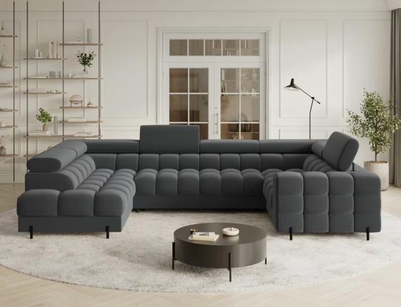 Foto Sofá en U moderno (2 chaiselongs) con cama y arcón 347x202 - gris oscuro - FECTORY
