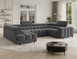 Sofá en U moderno (2 chaiselongs) con cama y arcón 347x202 - gris oscuro FECTORY