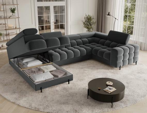 Foto Sofá en U moderno (2 chaiselongs) con cama y arcón 347x202 - gris oscuro - FECTORY
