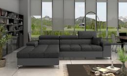 Sofa cama con arcon - Ricardo, tela y polipiel, Gris, OFERTA