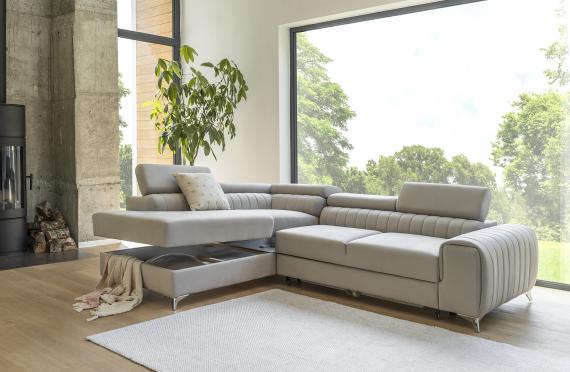 Foto Sofá rinconera con cama extraíble - Laurence, Gris 278x205