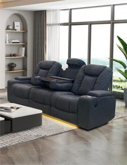Foto Sofa relax electricos reclinables - portavasos - cargador inalambico - luces LED - puerto usb - 3 plazas - gris - TEXAS