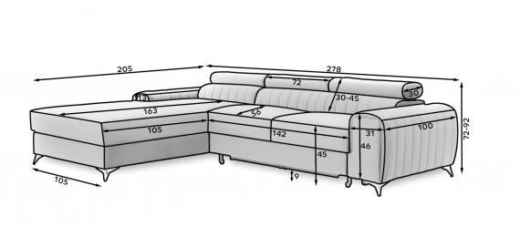 Foto Sofá Chaiselongue cama+arcon, 278x205cm - Grayson, Gris