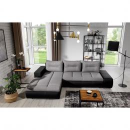 Sofa cama - Ottavio, 275x180, Gris/Negro, Tela/Polipiel