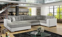 Sofá cama rinconera - Damario, Gris/Tela-Blanco/Polipiel, 340x190cm OFERTA