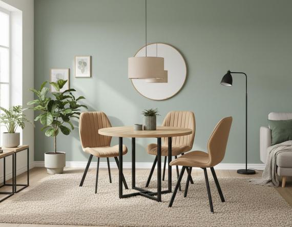 Foto MESA CLEVELAND 2 TAPA REDONDA MELAMINA ASERRADA PATAS METAL