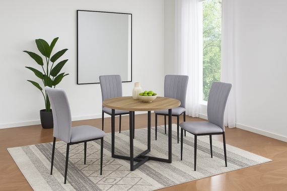 Foto MESA CLEVELAND 2 TAPA REDONDA MELAMINA ASERRADA PATAS METAL