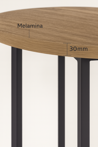 Foto MESA CLEVELAND 2 TAPA REDONDA MELAMINA ASERRADA PATAS METAL