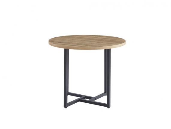 Foto MESA CLEVELAND 2 TAPA REDONDA MELAMINA ASERRADA PATAS METAL